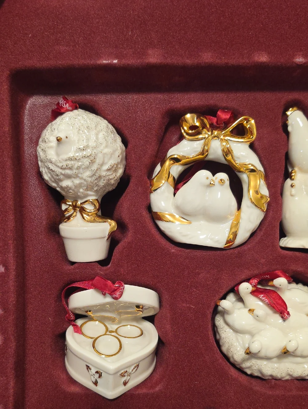 Mikasa Porcelain Holiday Figurine Ornament Set - White with Gold Accents
